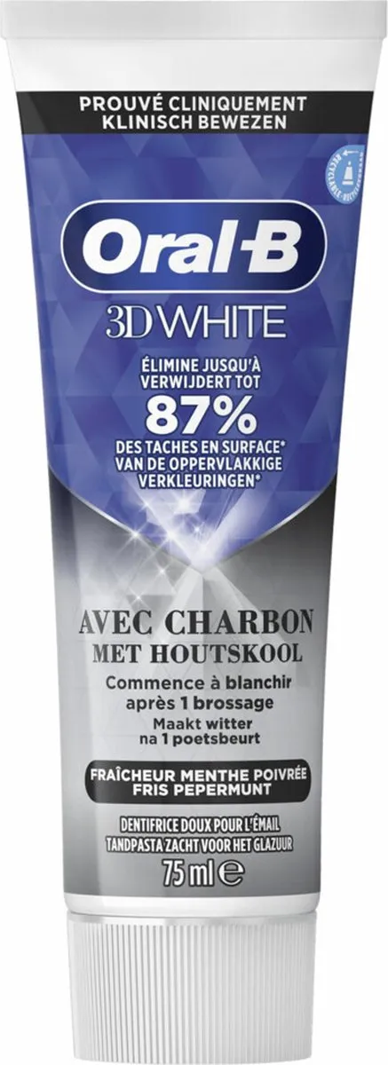 Oral-B 3D White Houtskool Tandpasta - 12x75ml - afbeelding 6 van 6