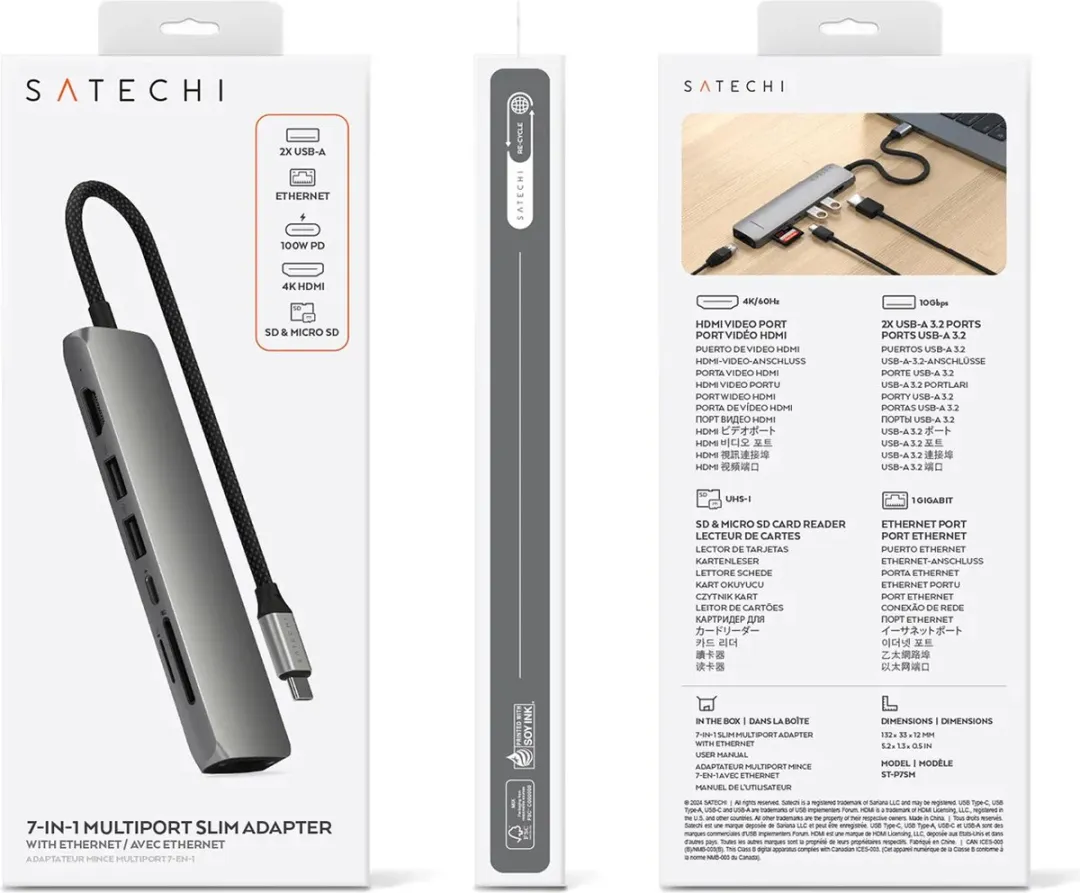 Satechi ST-P7SK USB-C 7-in-1 Adapter - Grijs
