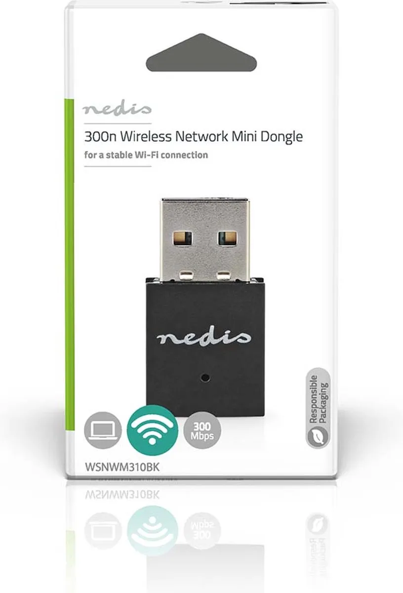 Nedis WSNWM310BK Netwerk-Dongel - Wi-Fi N300 - Zwart