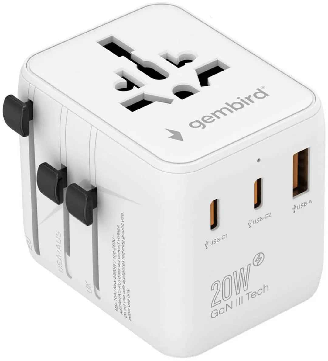 Gembird Universele Reisadapter 20W - Wit