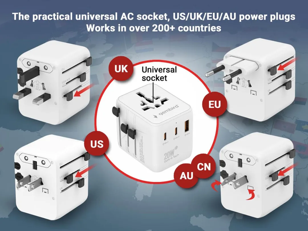 Gembird Universele Reisadapter 20W - Wit