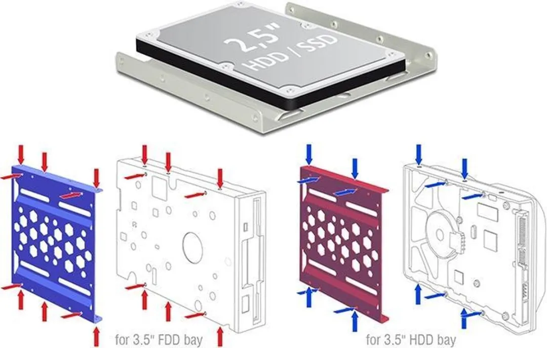 Delock 21287 HDD/SSD Montageframe 2,5" naar 3,5" - Aluminium - Zwart