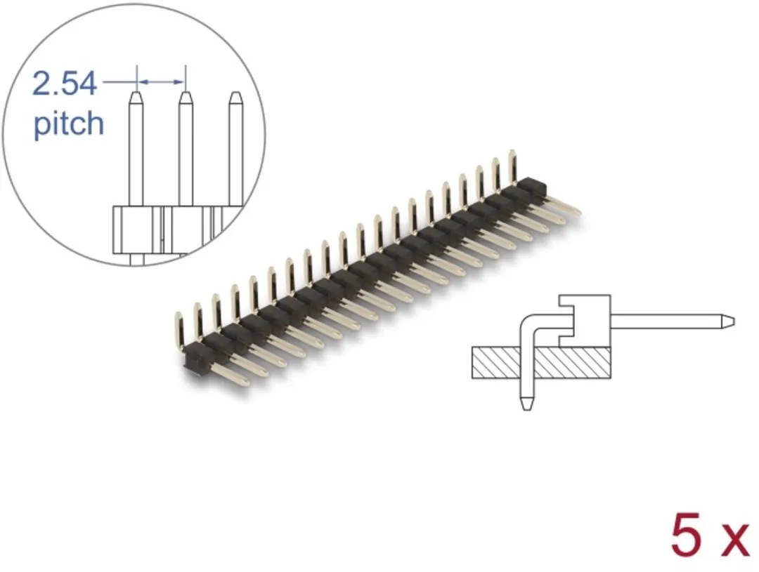 Delock Pinheader 20-polig 2.54mm 5 Stuks