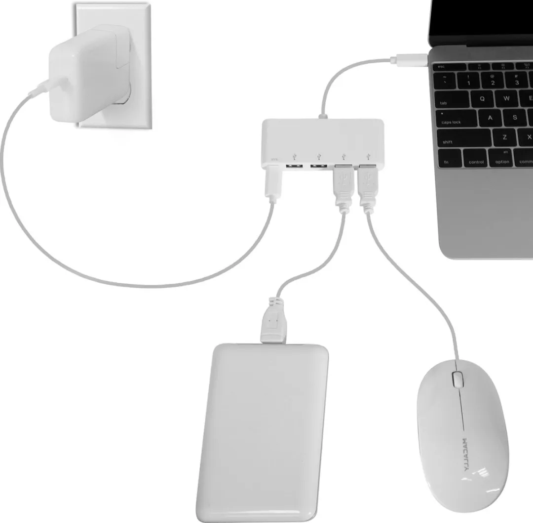 Macally UC3HUB4C USB-C Hub - 5 Poorten Wit