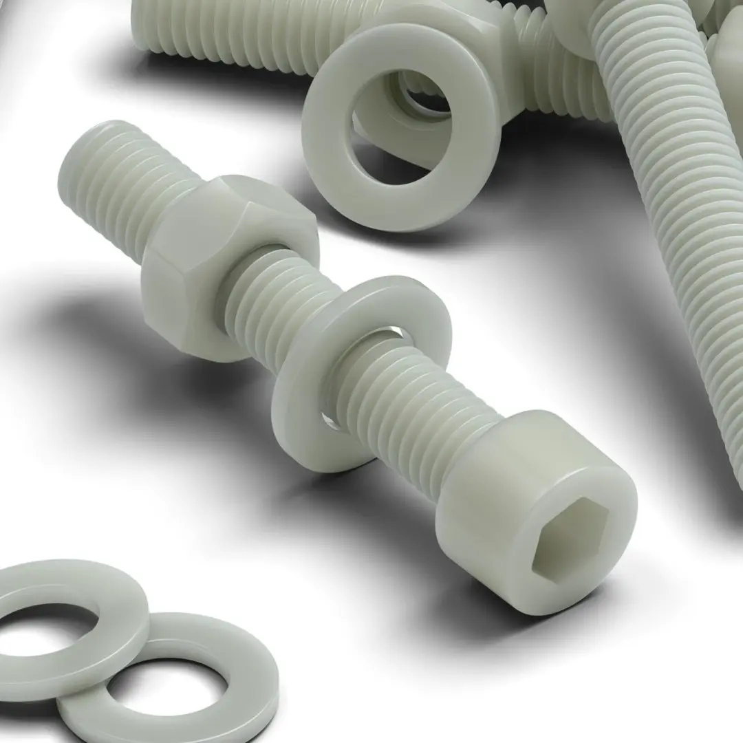 10x M10 x 50mm Glasvezel Versterkte Nylon Schroeven met Moeren & Ring