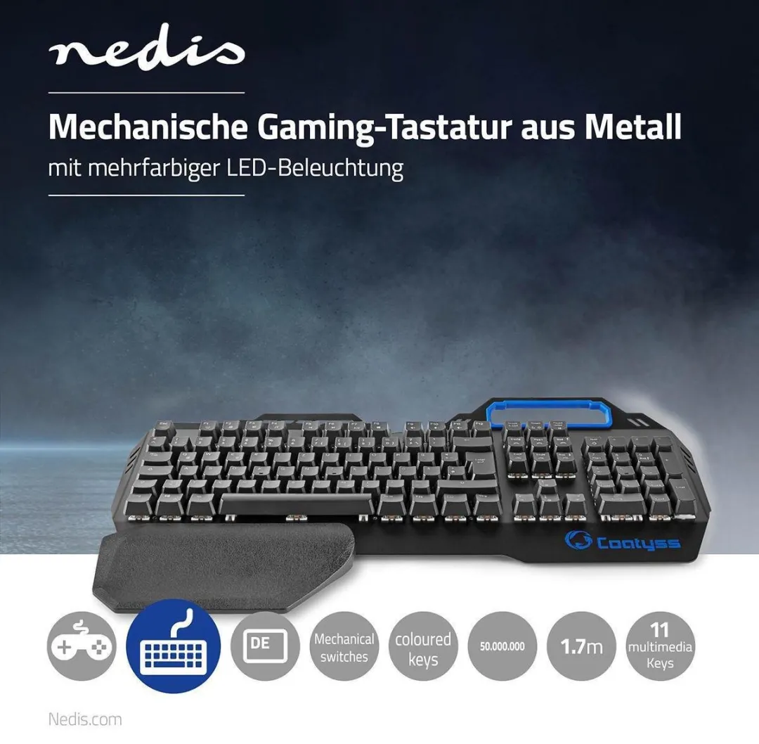 Nedis GKBD400DE Bedraad Gaming Toetsenbord - Mechanisch - RGB - QWERTZ