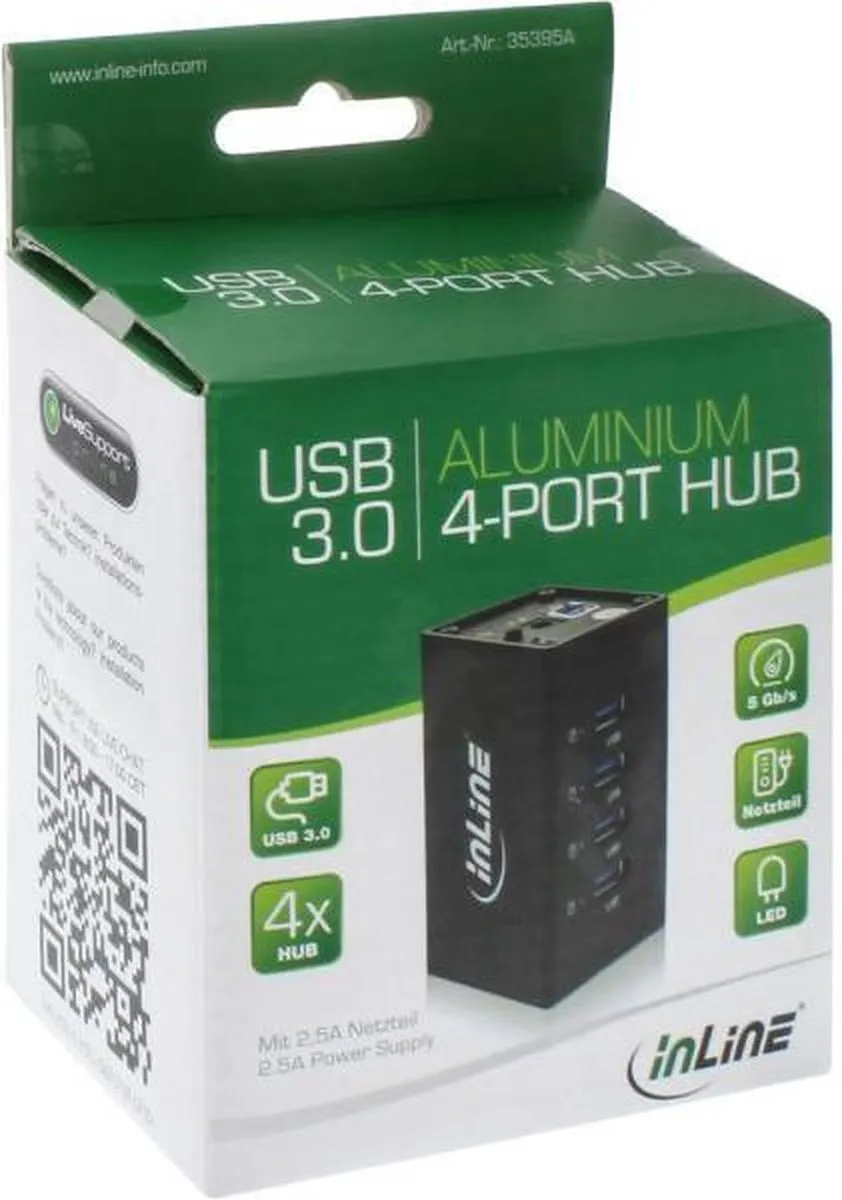InLine USB Hub 3.0 4 Poorten - 12V AC-adapter - 1m - Zwart - afbeelding 6 van 6