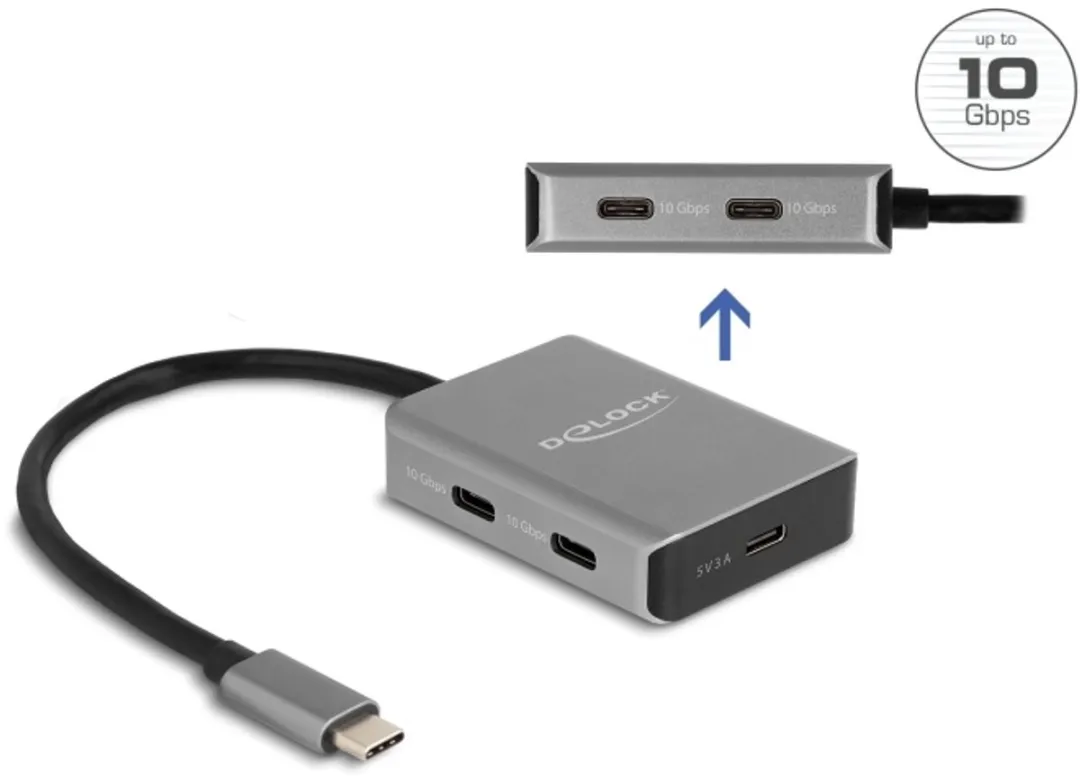 Delock 64249 USB-C Hub 5 Poorten - 10 Gbit/s - Zwart/Grijs