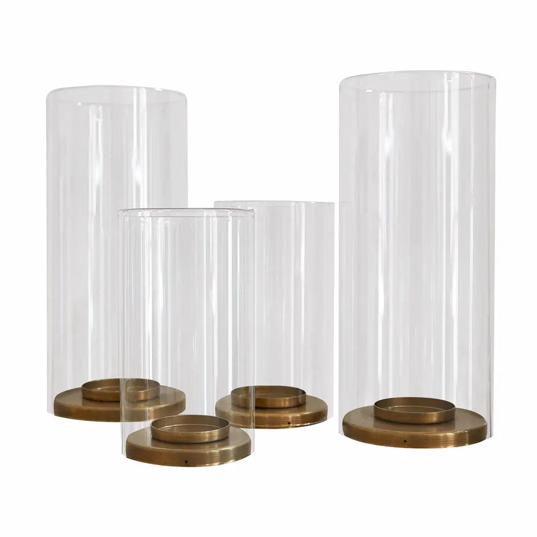 Loberon Kriven Windlicht Set van 4 - 8cm - Messing/Helder - afbeelding 3 van 6