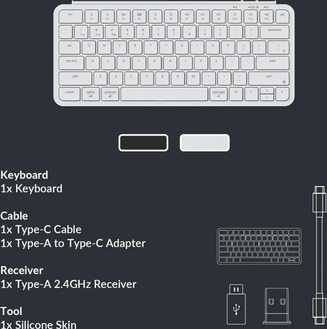 Keychron B1 Pro B1P-K8 Toetsenbord - Wit - Bedraad/Bluetooth/RF
