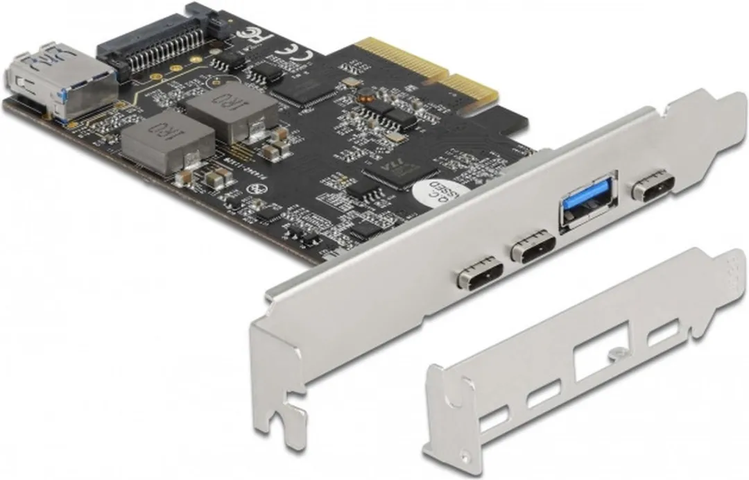 Delock 90060 PCIe Kaart 3x USB-C + 2x USB-A 10Gbps - Zwart