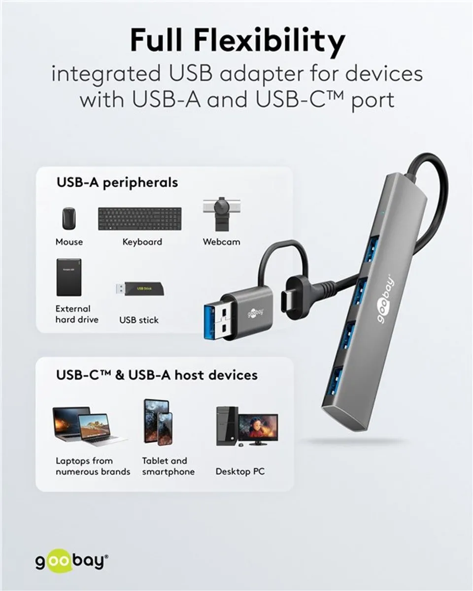 Goobay 79149 USB Hub 4 Poorten 5Gbit/s - Grijs