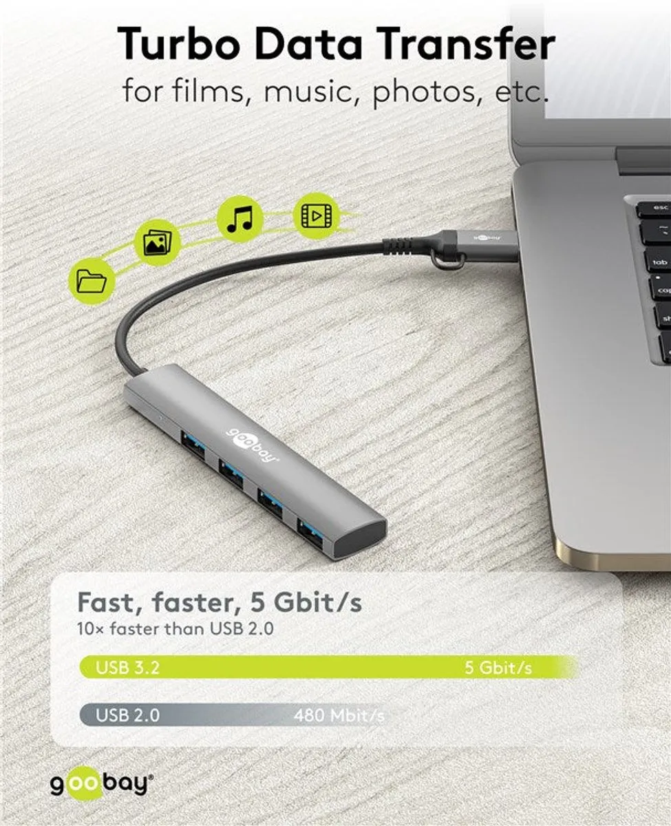 Goobay 79149 USB Hub 4 Poorten 5Gbit/s - Grijs
