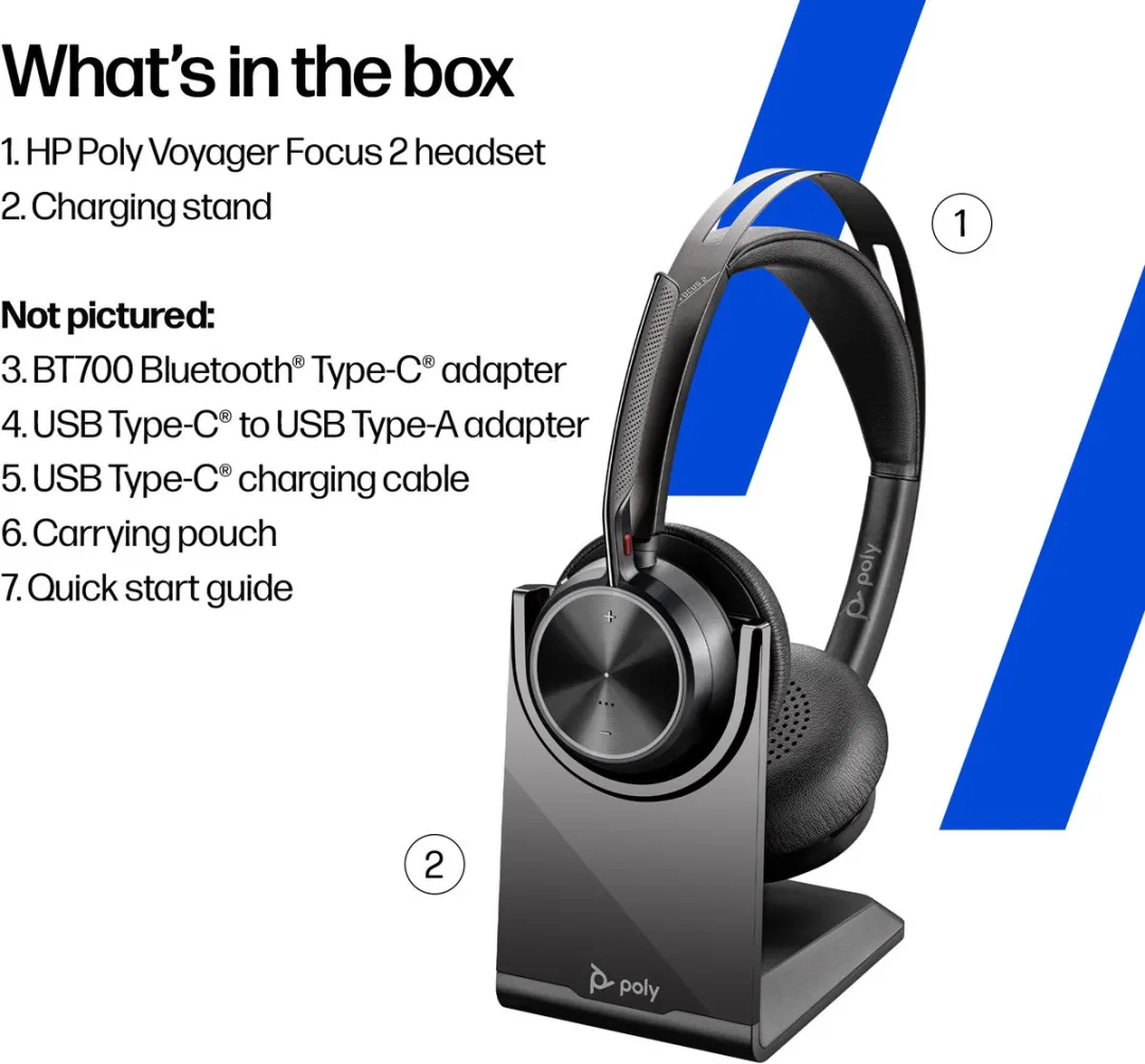 HP Poly Voyager Focus 2 – On-ear headset – Bluetooth – Stereo – Zwart – Noise Cancelling