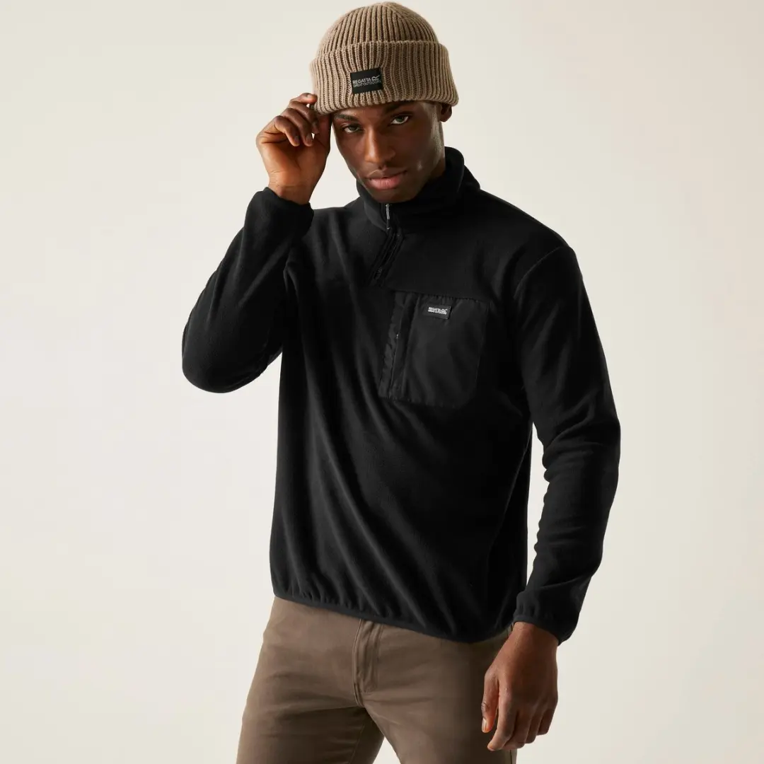 Regatta Frankie Heren Wandelfleece met Halve Rits - Zwart - afbeelding 2 van 6