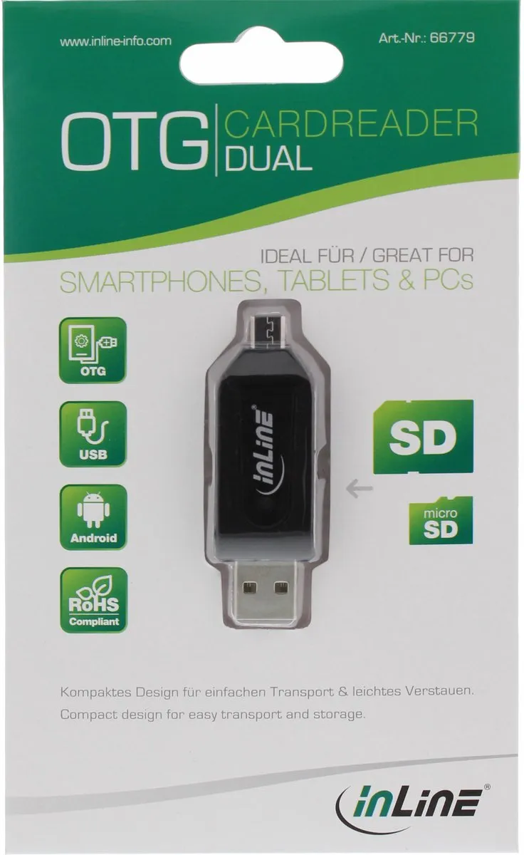 InLine 66779 Micro USB OTG USB Combi Kaartlezer - Zwart - afbeelding 2 van 2