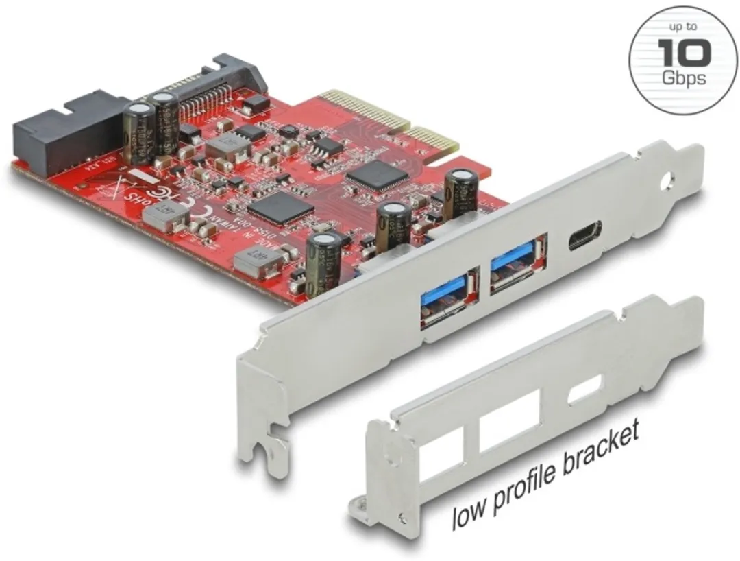 Delock PCIe x4 Kaart USB-C/USB-A 10Gbps - Rood
