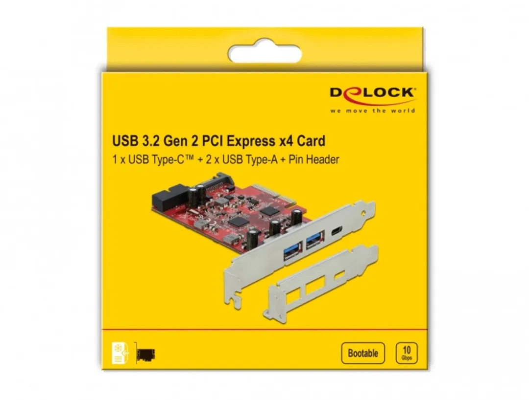 Delock PCIe x4 Kaart USB-C/USB-A 10Gbps - Rood