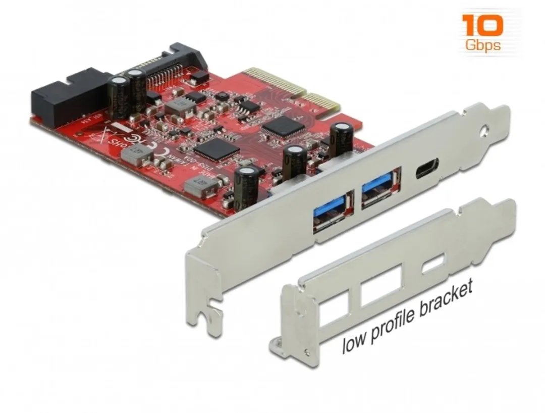 Delock PCIe x4 Kaart USB-C/USB-A 10Gbps - Rood