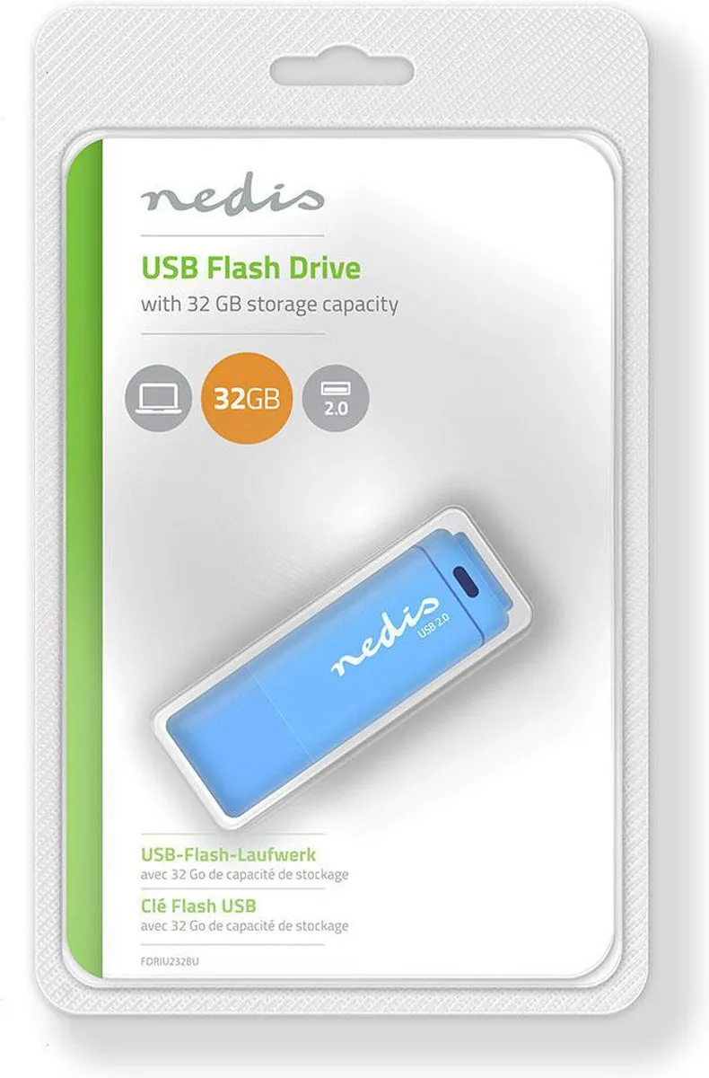 Nedis FDRIU232BU USB Flash Drive 32GB - Blauw