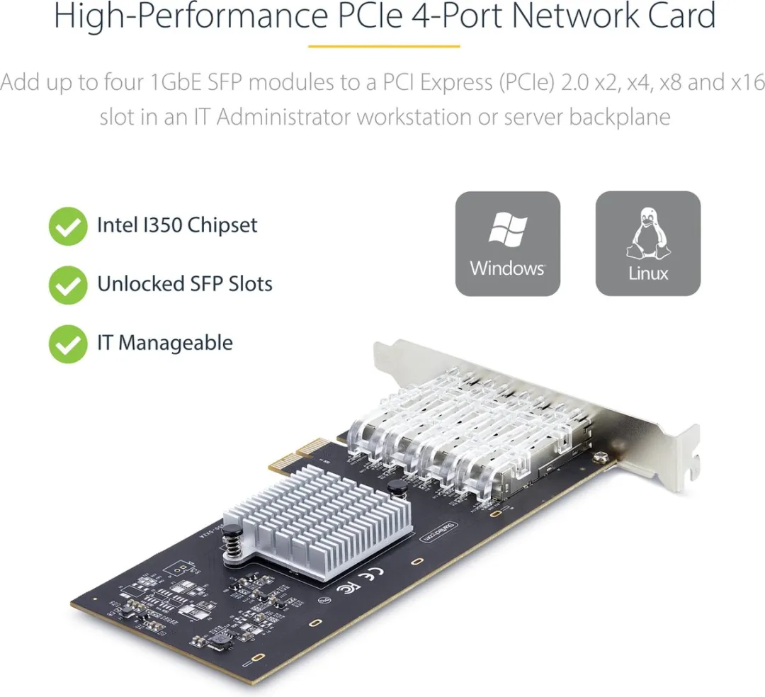 Startech P041GI Quad-Port Gigabit Ethernet Netwerkkaart - Zwart