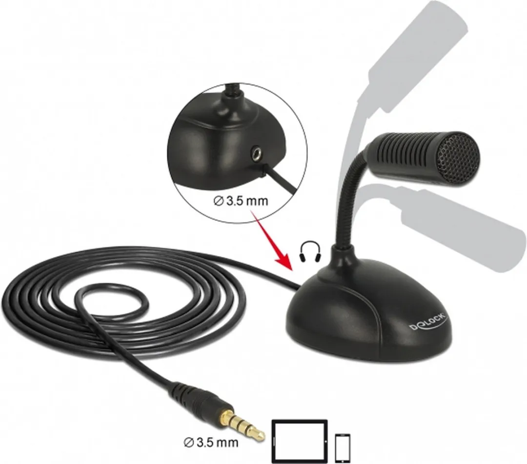 Delock Desk Microfoon 3,5mm Jack - 1,7m - Zwart