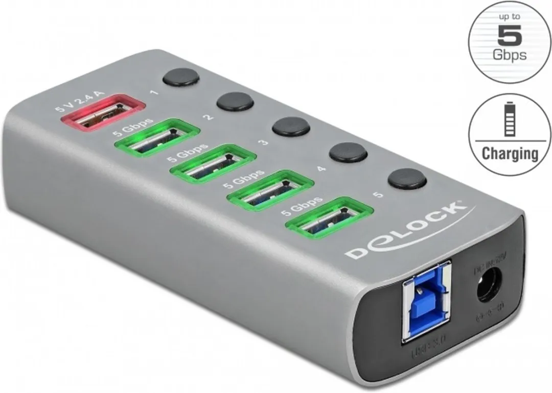 Delock USB Hub 63262 - 5 Poorten - Grijs