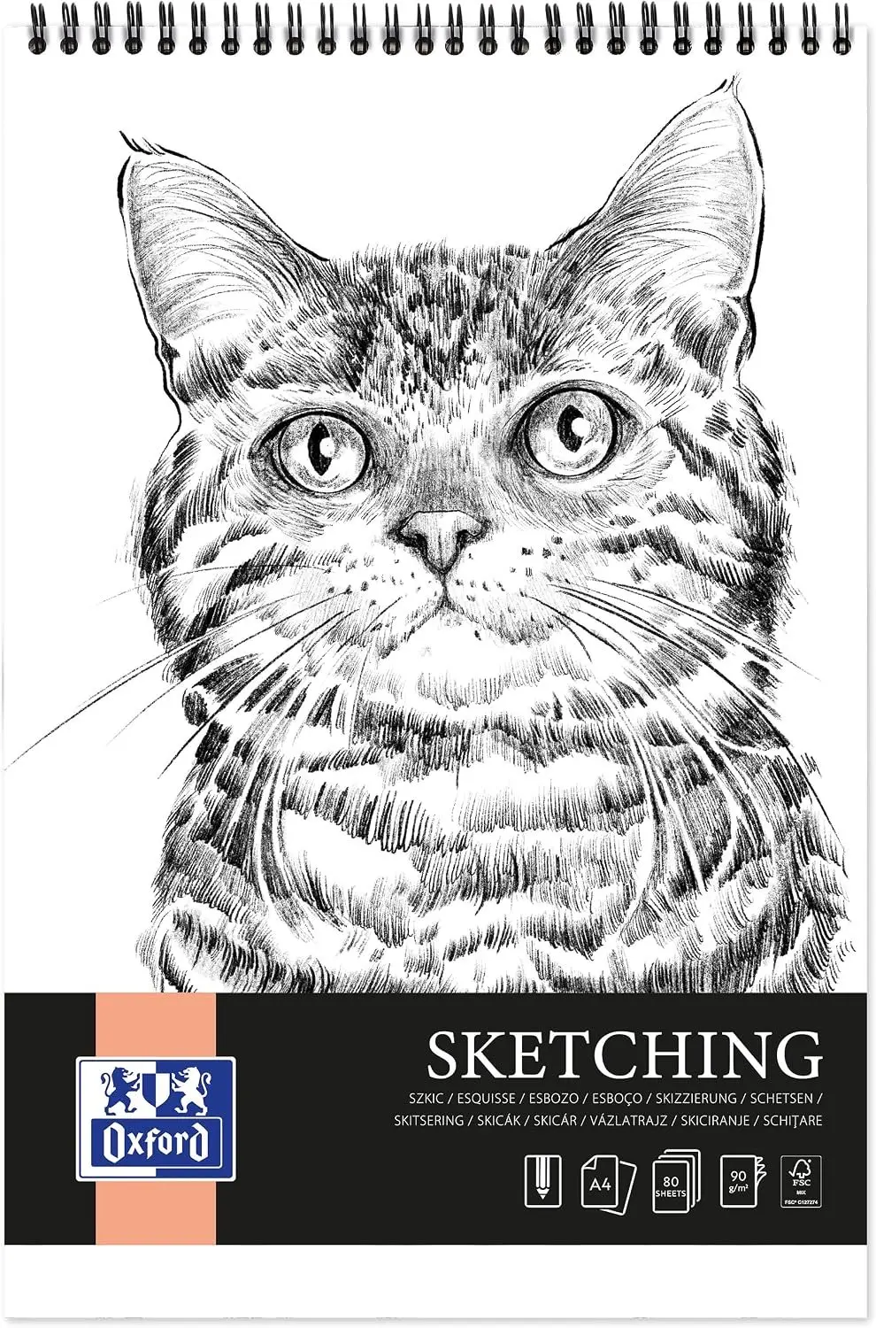 Schetsboek A4, 80 vel, 90 g/m², zuurvrij papier, spiraalbinding