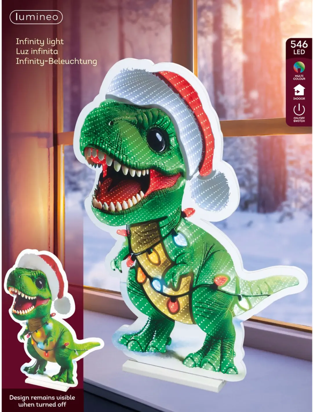 Lumineo Infinity Lights Dinosaurus Kerstmuts 76cm - 561 LED - afbeelding 3 van 4