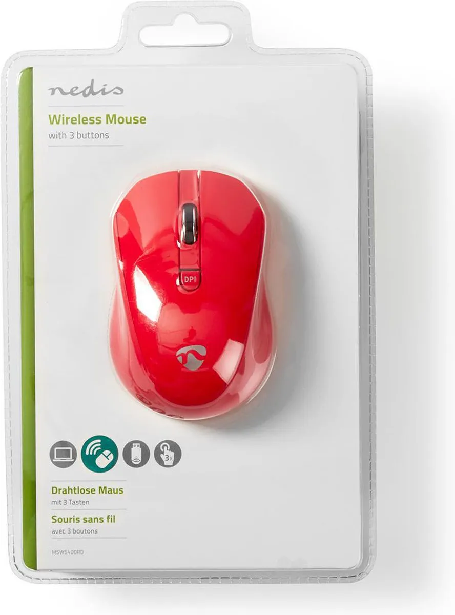 Nedis MSWS400RD Draadloze Muis - 3 Knoppen - Rood - afbeelding 6 van 6