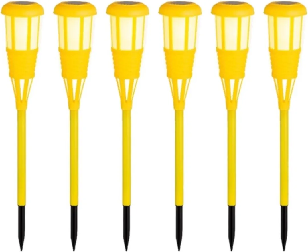 4x stuks solar tuinfakkel/tuinlamp geel op zonne-energie 61 cm - Prikspots tuinverlichting