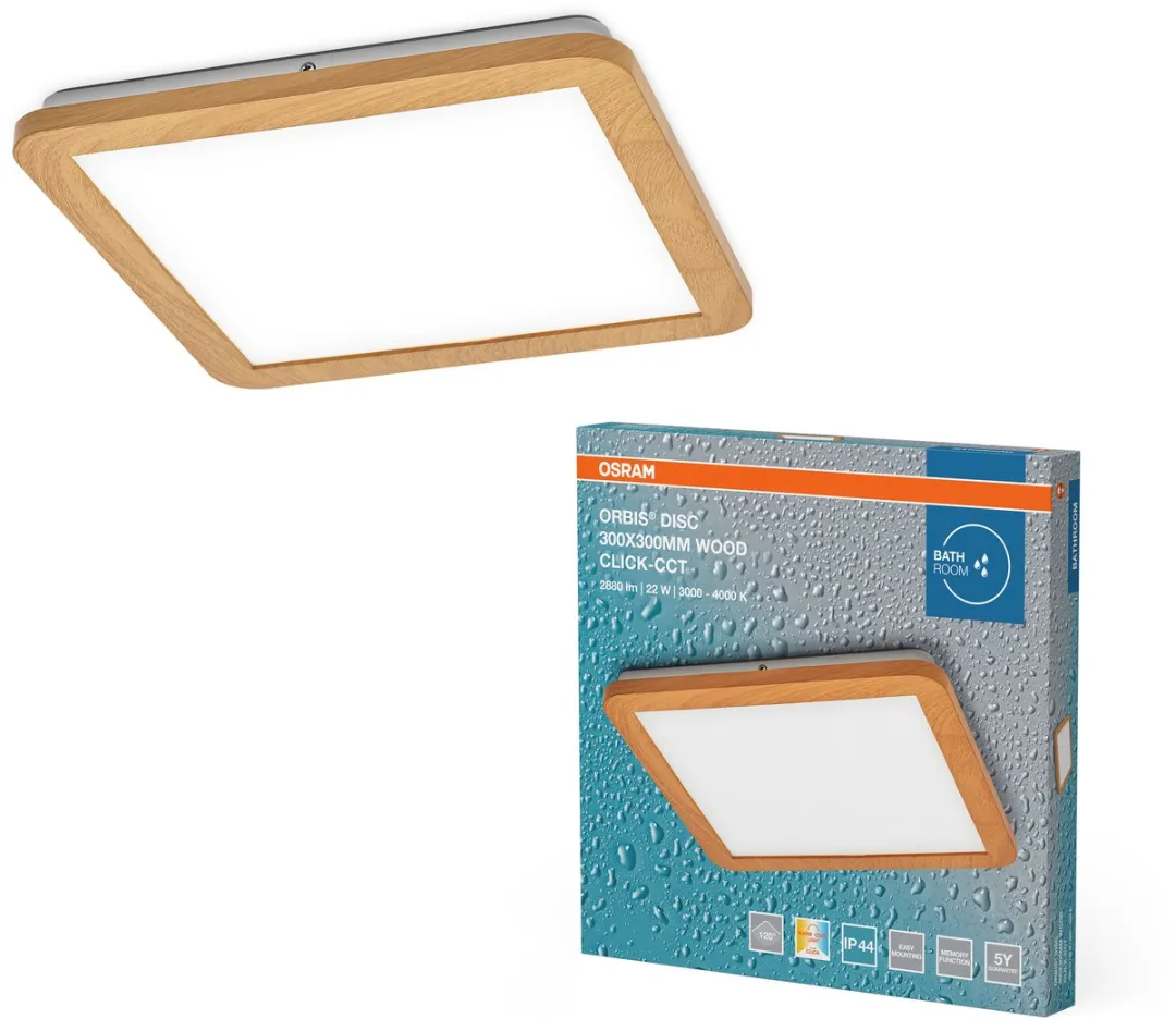 Osram Orbis Disc Wandlamp 22W 1800lm Click CCT - Hout 30x30cm IP44