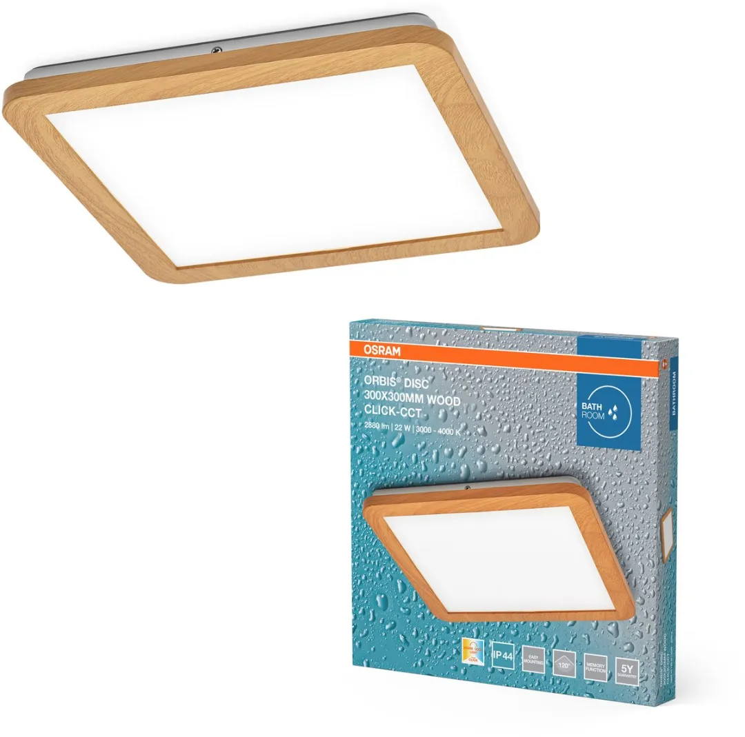 Osram Orbis Disc Wandlamp 22W 1800lm Click CCT - Hout 30x30cm IP44