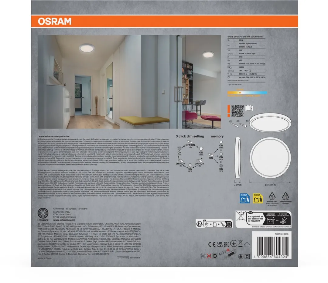 Osram Orbis Quickfix LED Plafondlamp 20W 2100lm - Zilver