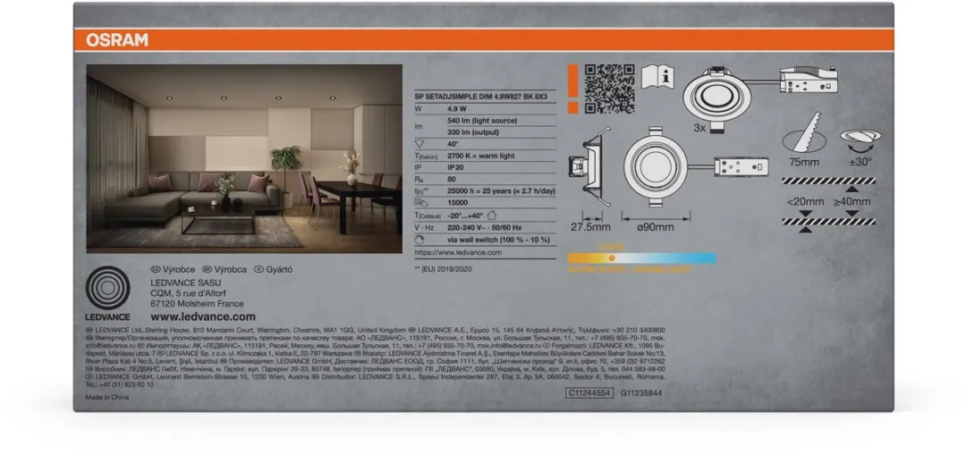 Osram Simple DIM LED Inbouwspot 4,9W 2700K - 3 Stuks