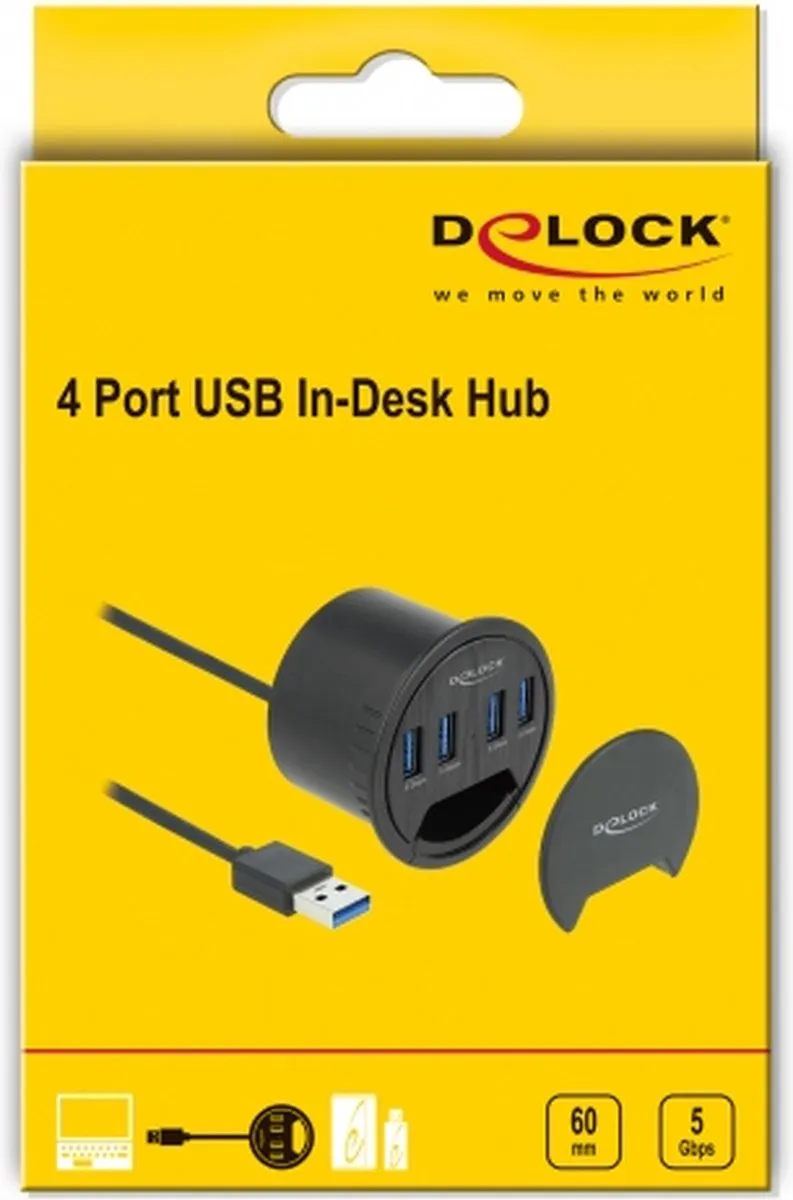 Delock 64153 InDesk Hub - 4x USB 3.2 Gen 1 Type-A - Zwart