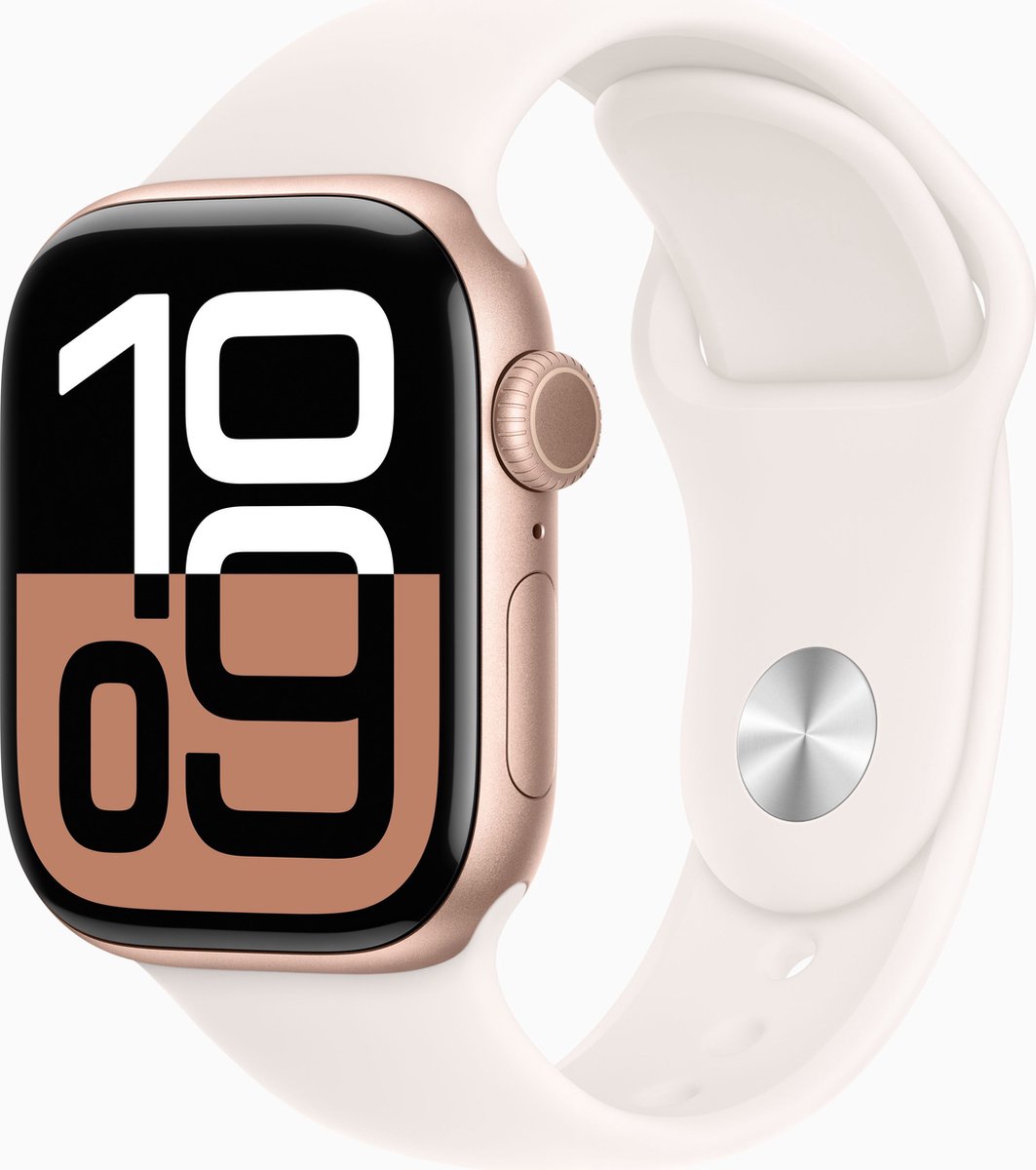 Apple Watch Series 10 - Wifi + 4G - 42mm - Rose Gouden Aluminium Case met Light Blush Sportbandje - S/M