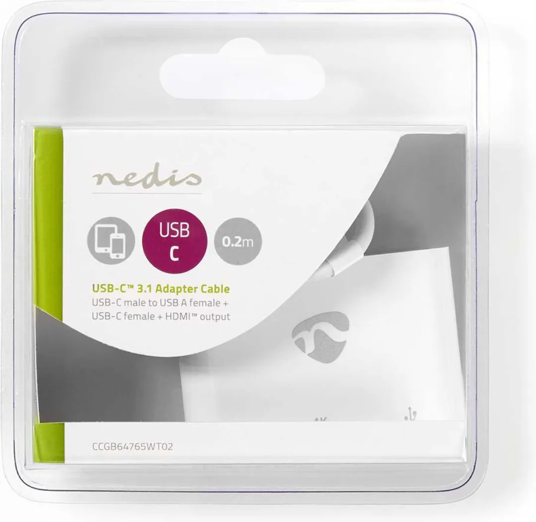 Nedis CCGB64765WT02 USB-C naar HDMI/USB-A Adapter - 5 Gbps - 0,20m - Wit