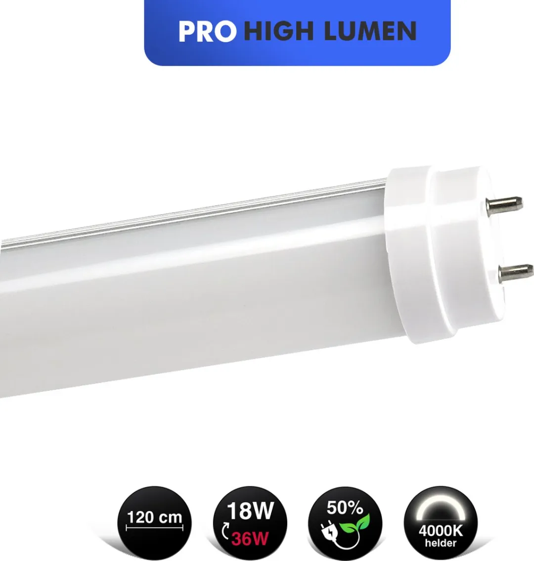 LED TL Buis - 2 Stuks - 120cm - Helder wit 4000K - PRO High lumen 140lm/w - 18w - Bespaart 50% - Voordeel pack - Incl. Dummy starters