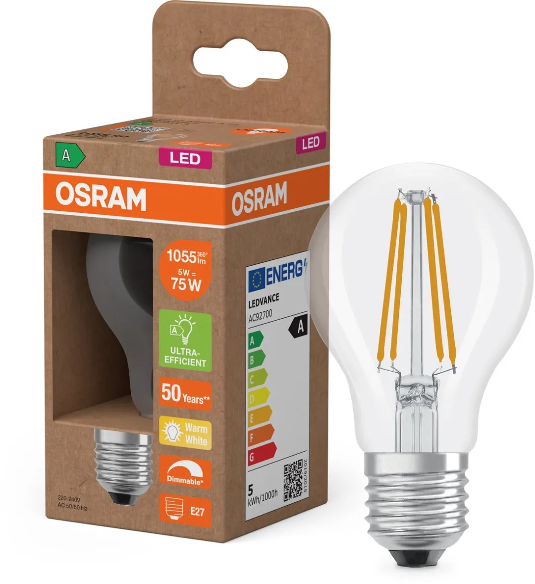 Osram LED A75 Gloeidraadlamp 5W E27 - 1055lm Warm Wit