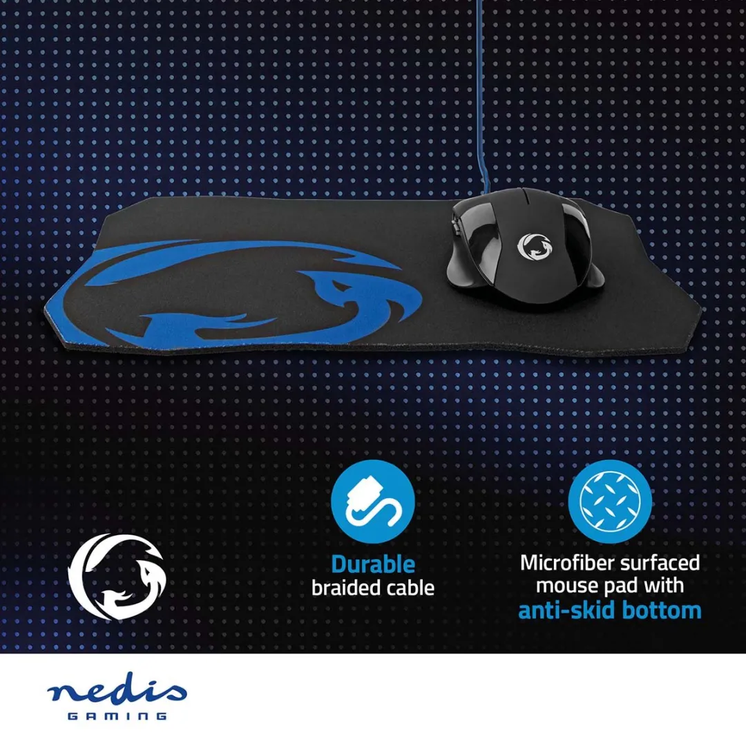 Nedis GMMP110BK Gaming Muis & Muismat Set - Bedraad - 6 Knoppen - Zwart