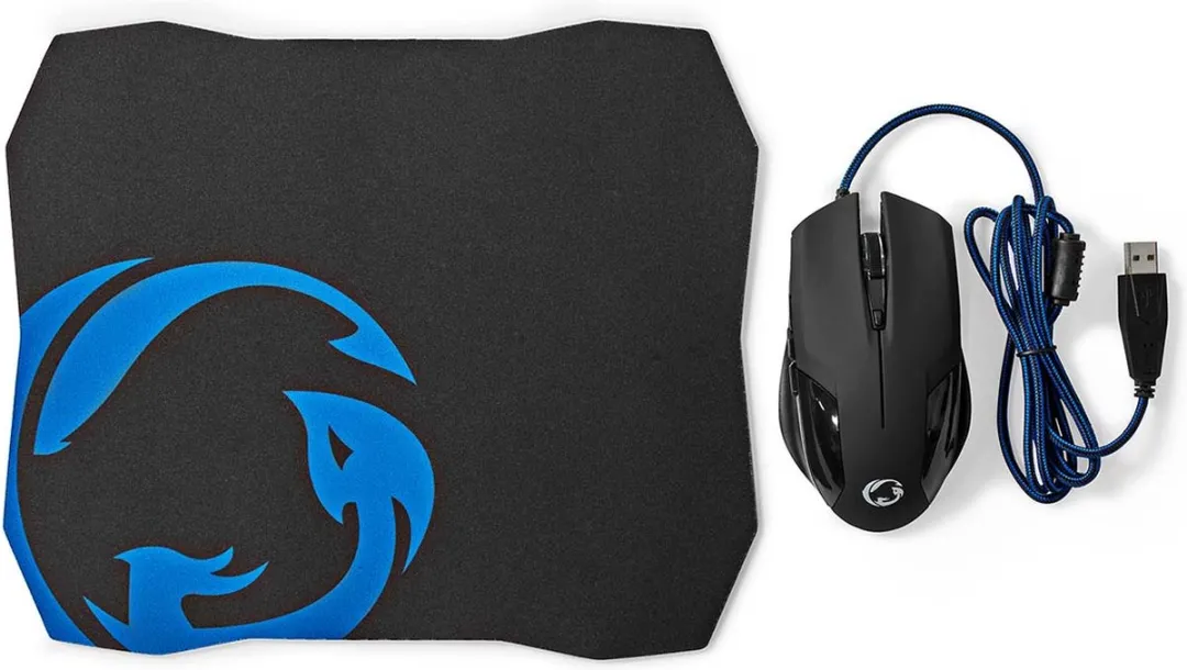 Nedis GMMP110BK Gaming Muis & Muismat Set - Bedraad - 6 Knoppen - Zwart