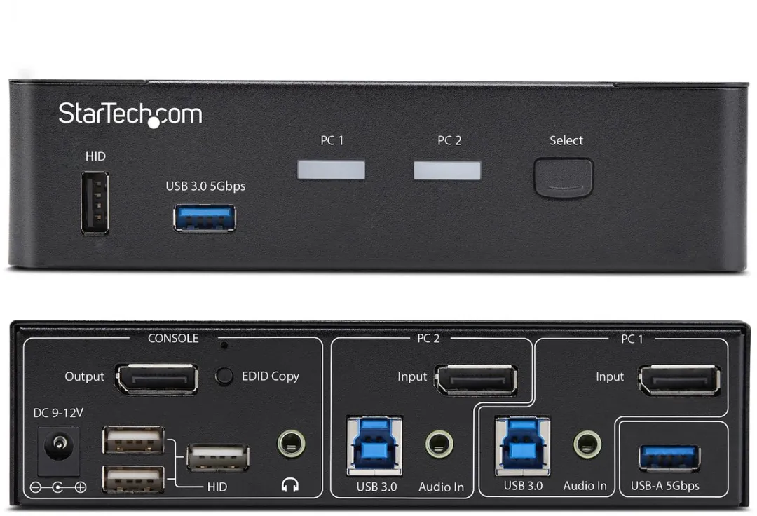 Startech P2AD122-KVM-SWITCH KVM Switch - 2x DisplayPort 4K60Hz - USB 3.0 Hub - Zwart