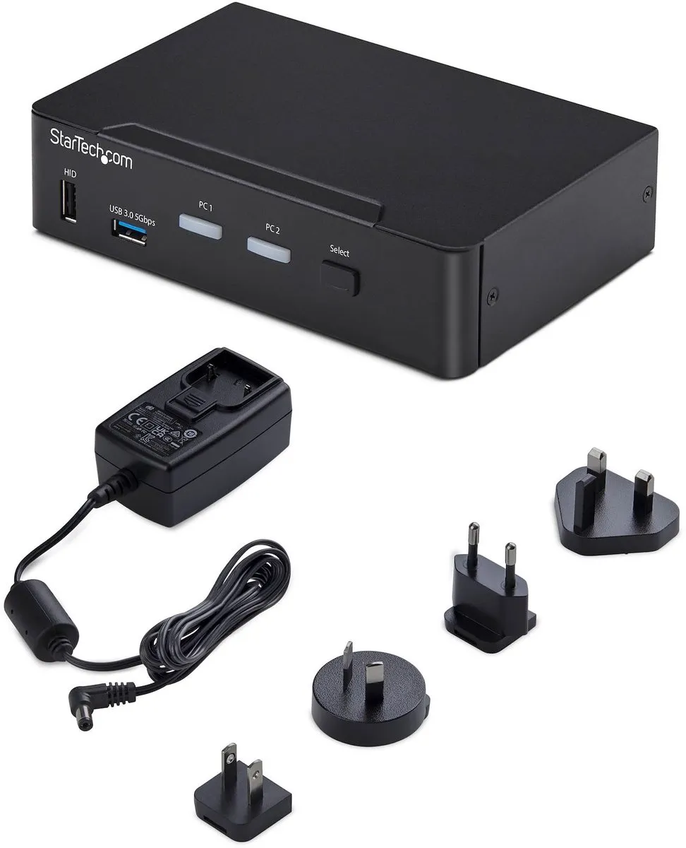 Startech P2AD122-KVM-SWITCH KVM Switch - 2x DisplayPort 4K60Hz - USB 3.0 Hub - Zwart
