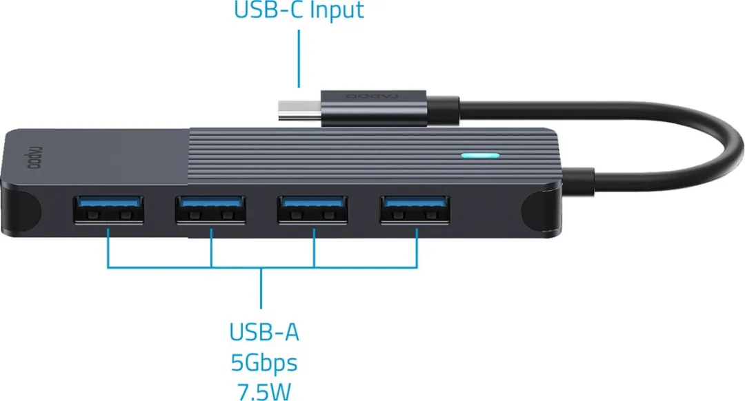 Rapoo UCH-4001 USB-C Hub 4x USB-A - Donker Grijs