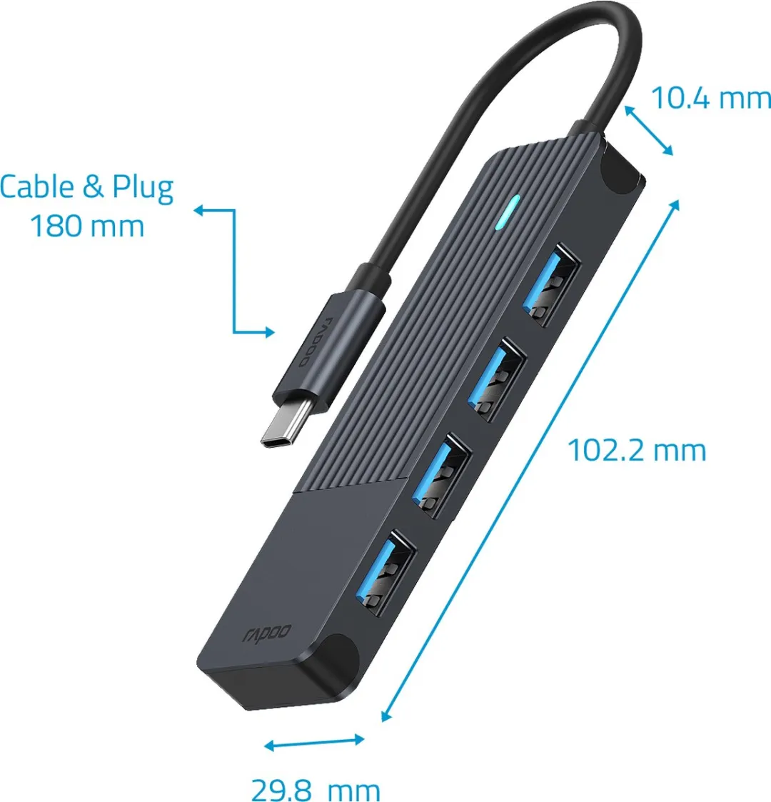 Rapoo UCH-4001 USB-C Hub 4x USB-A - Donker Grijs