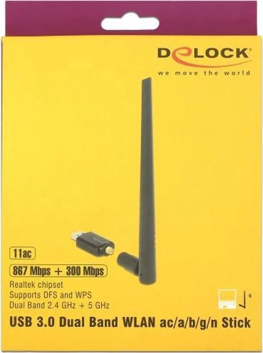 Delock USB-A Wi-Fi Dongle AC1200 - Externe Antenne - Zwart