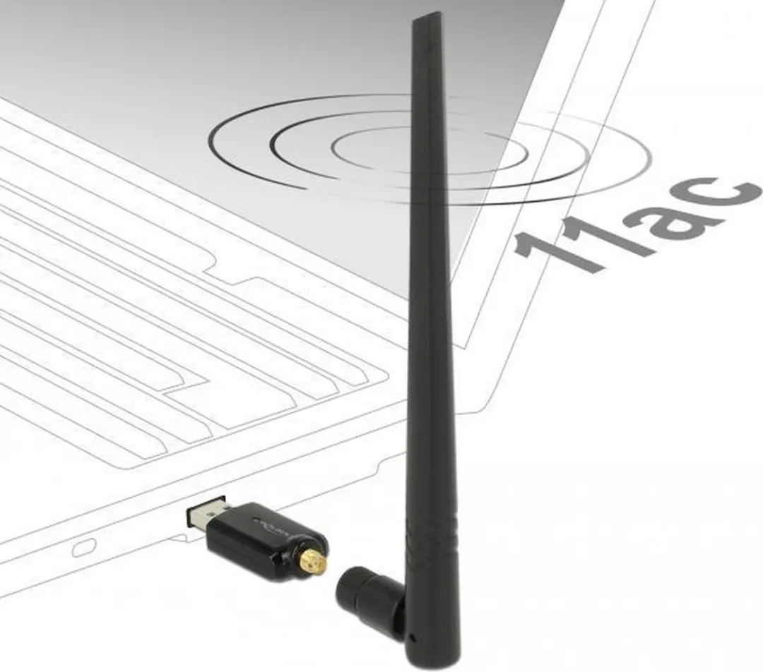 Delock USB-A Wi-Fi Dongle AC1200 - Externe Antenne - Zwart