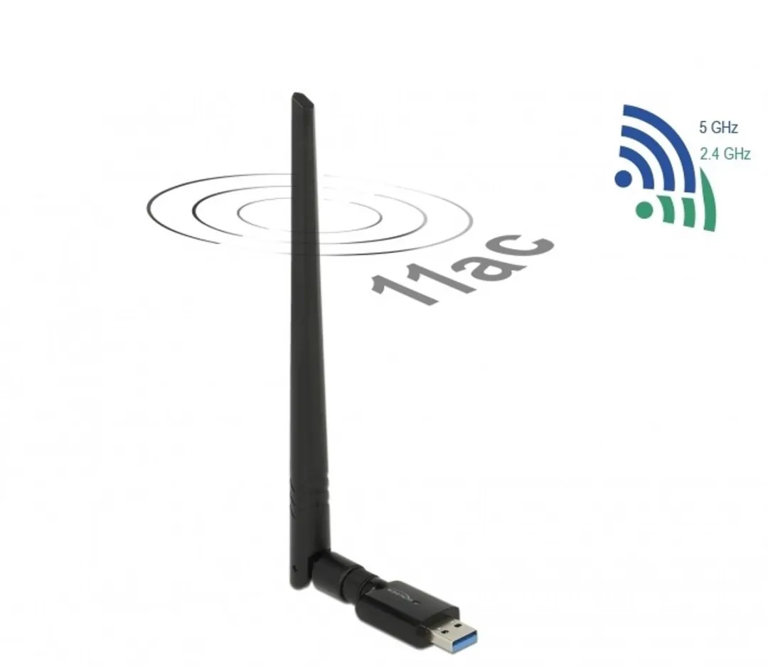 Delock USB-A Wi-Fi Dongle AC1200 - Externe Antenne - Zwart
