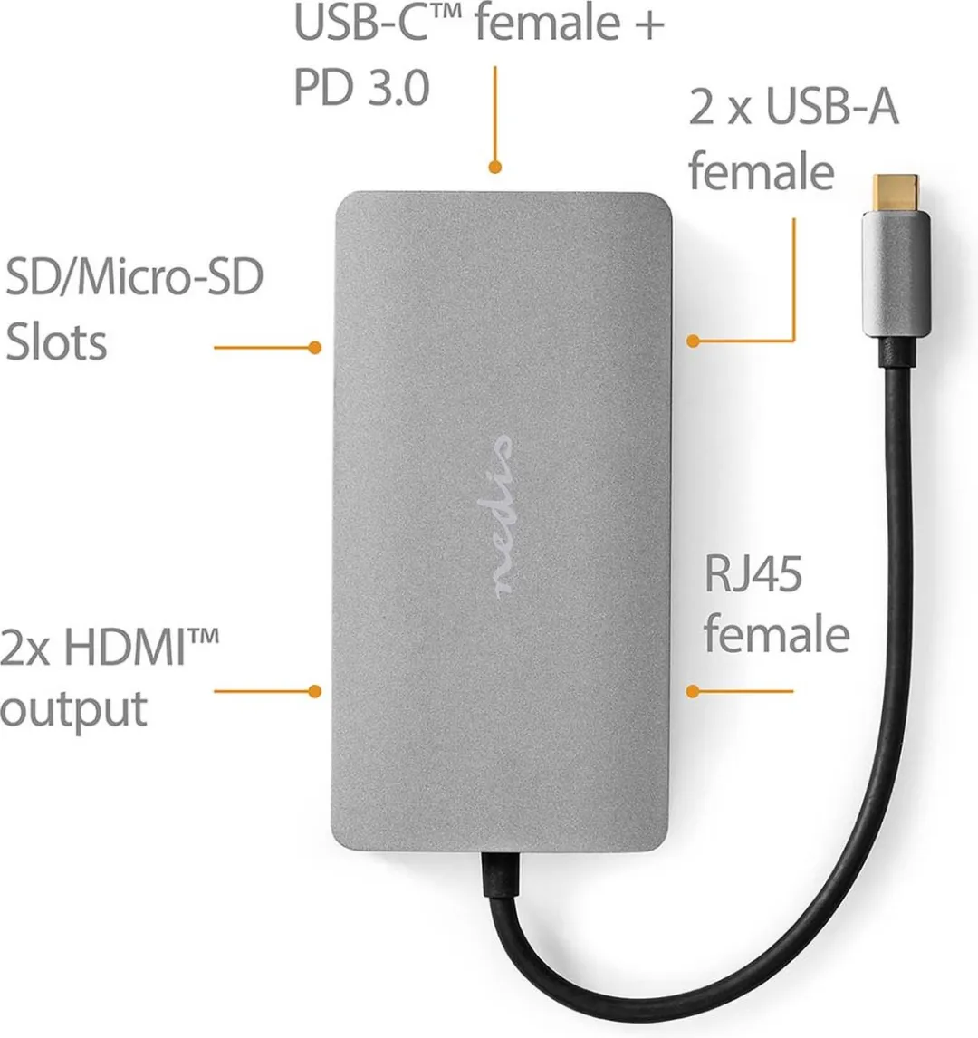 Nedis CCBW64250AT02 USB-C Hub 7-in-1 - 5 Gbps - Antraciet